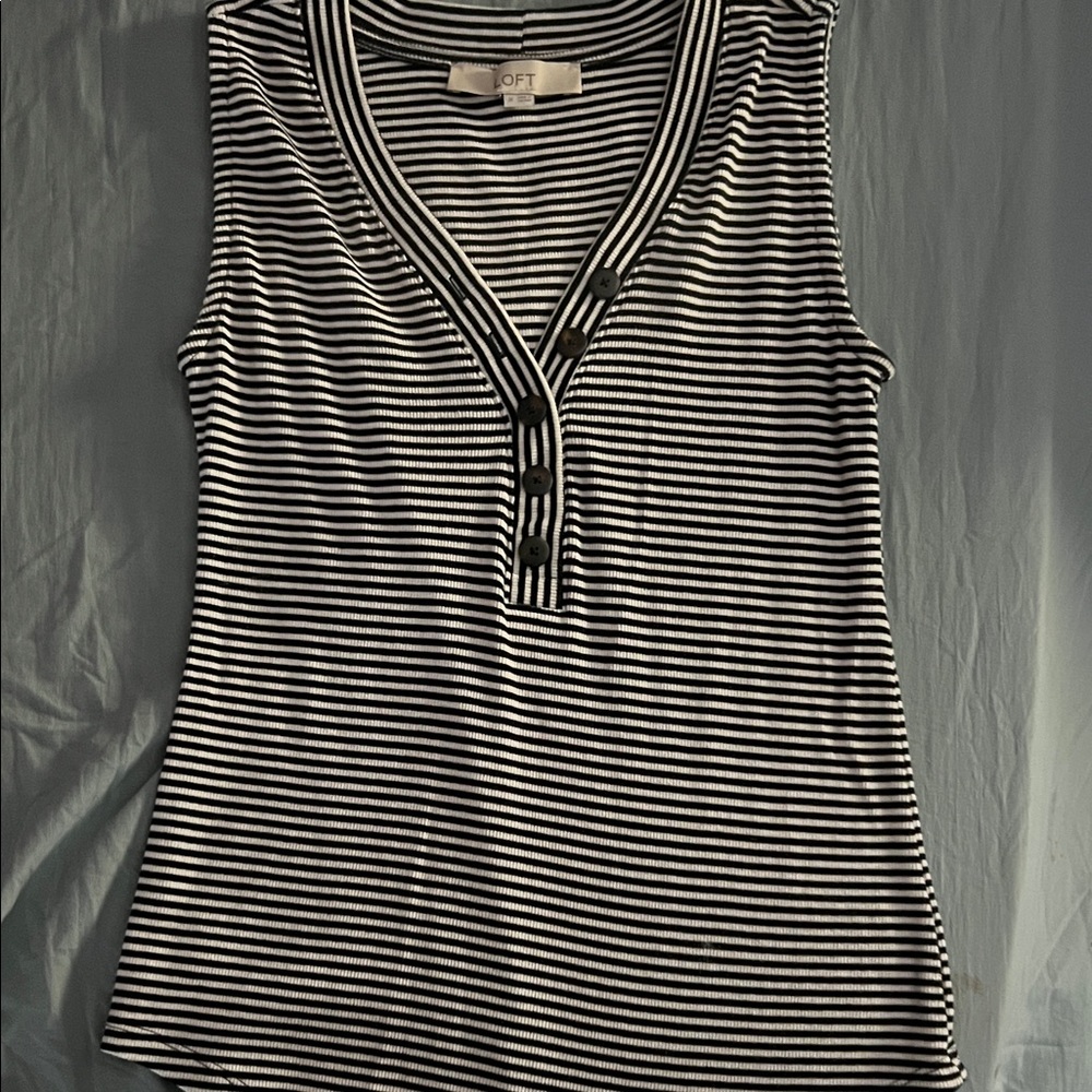 LOFT Black and White Striped Tank Top